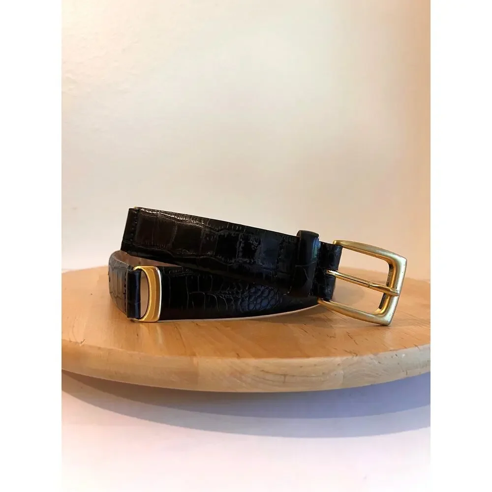 Vintage 1998 Liz Claiborne Black Leather Chunky Gold Chain Link Size Small